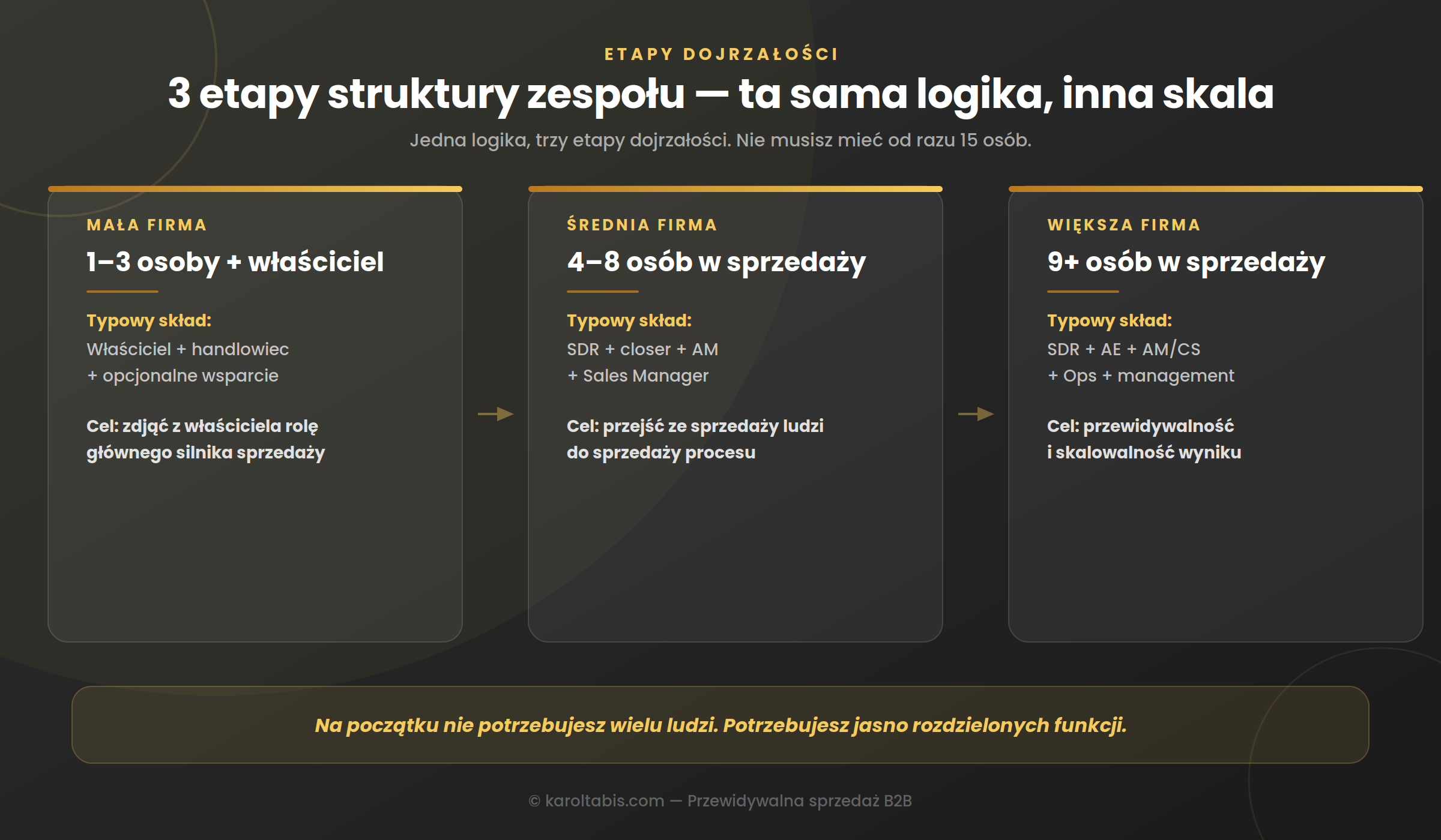Jak zbudować strukturę zespołu sprzedażowego w B2B, żeby skalować wyniki? 6 3 etapy dojrzałości struktury zespołu sprzedaży B2B - mała firma, średnia firma, większa firma